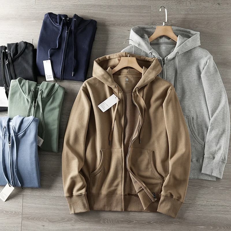 Waed Knitted Cotton Hoodie Casual Versatile Men's Pure Color Open Cardigan Sweatirt Japanese Sle Urban Faion Autumn Wear