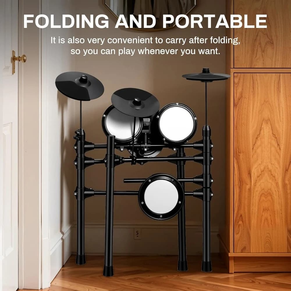 Batteria Elettronica con Pad in Mesh Silenziosi, USB MIDI, Sgabello, Cuffie, Bacchette, 15 Kit, 195 Suoni