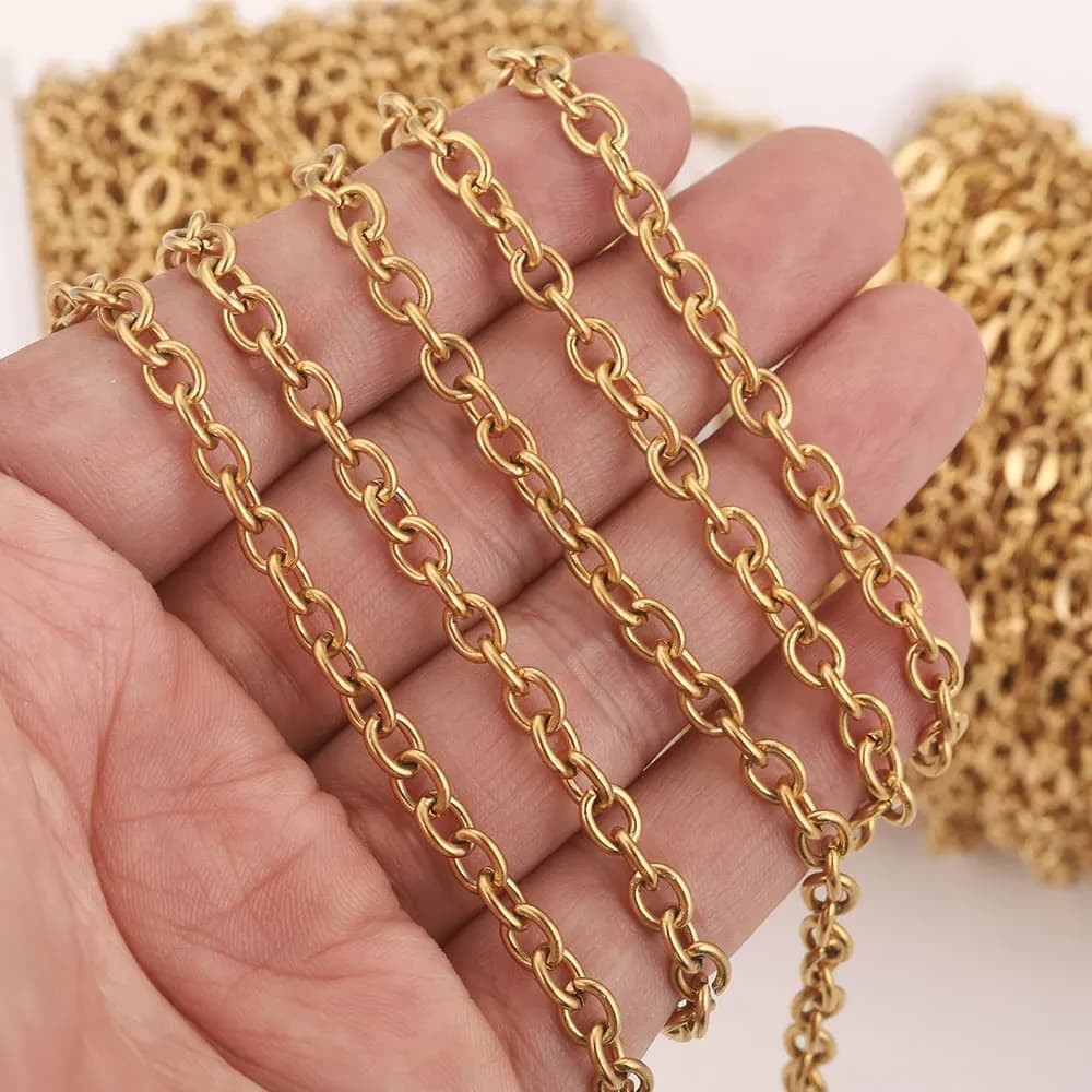1 metro di larghezza 4,5 mm in acciaio inossidabile placcato oro cordolo ovale catene per cavi collana catene a rotolo per gioielli fai da te che fanno forniture corda