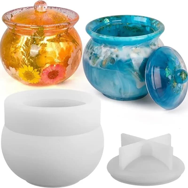 2026 New Premium 1Set DIY Storage Box Crystal Epoxy Resin Mold With Lid jar Mirror Silicone Mold