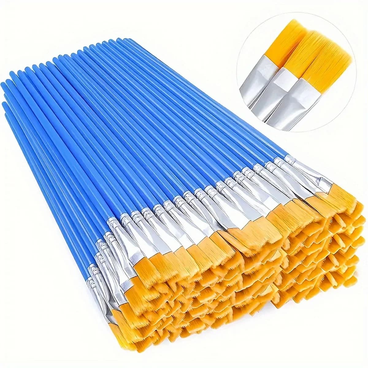 DIY Doodle Flat Head Pen Art Supplies Acrylic Paint Color Painting Tool with Blue Rod Yellow Hair Watercolor
