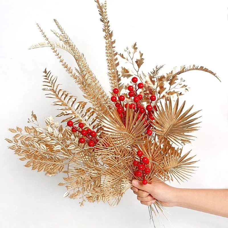 1/3/5 pezzi bouquet di fiori artificiali dorati per la decorazione domestica capodanno decorazione della festa di Natale ornamenti per vasi fai da te accessorio per piante