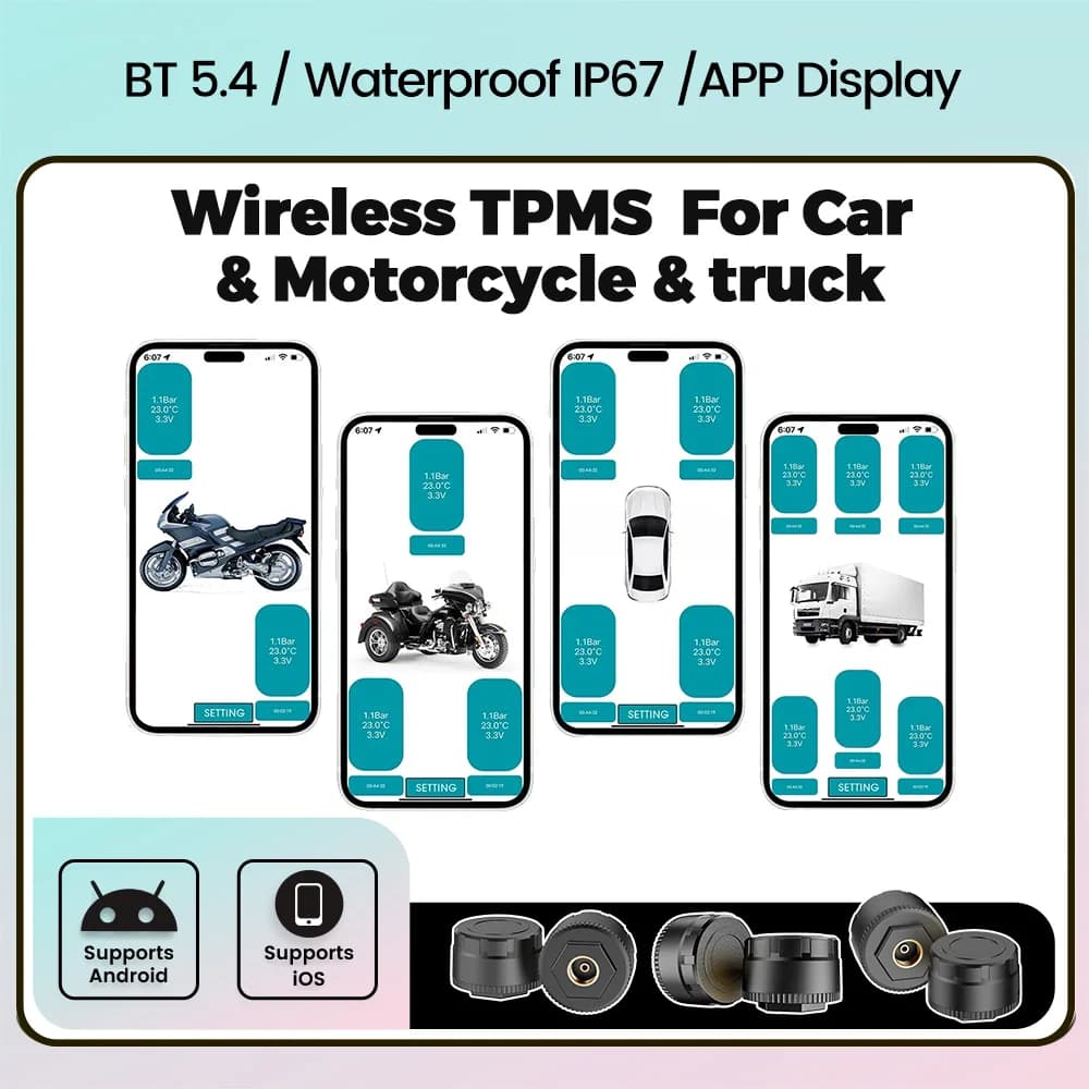 For Apple IOS Android System Phone display Car TPMS BT5.4 Tire Pressure Support Car Monitoring Motorcycl tricycle System IP67