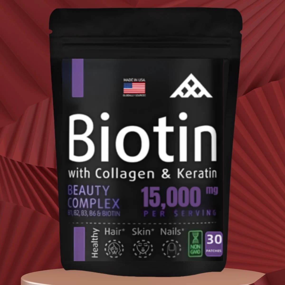 30 patches transdermal patches to biotin with collagen for nails and hair, radiant skin, healthy aging