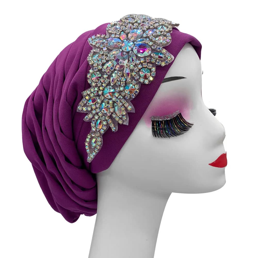 Berretto Turbante con strass di lusso per donna fascia per la testa africana pieghettata Hijab musulmano Lady foulard Bonnet Turbante Mujer