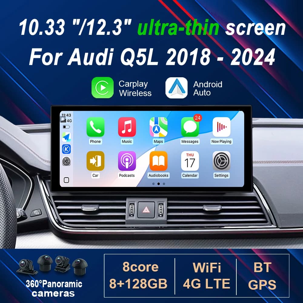 for Audi Q5L 2018 - 2024 Wireless Carplay HD Touch Screen 4G WIFI DSP Stereo GPS Android 14 Car Radio Video Multimedia Player