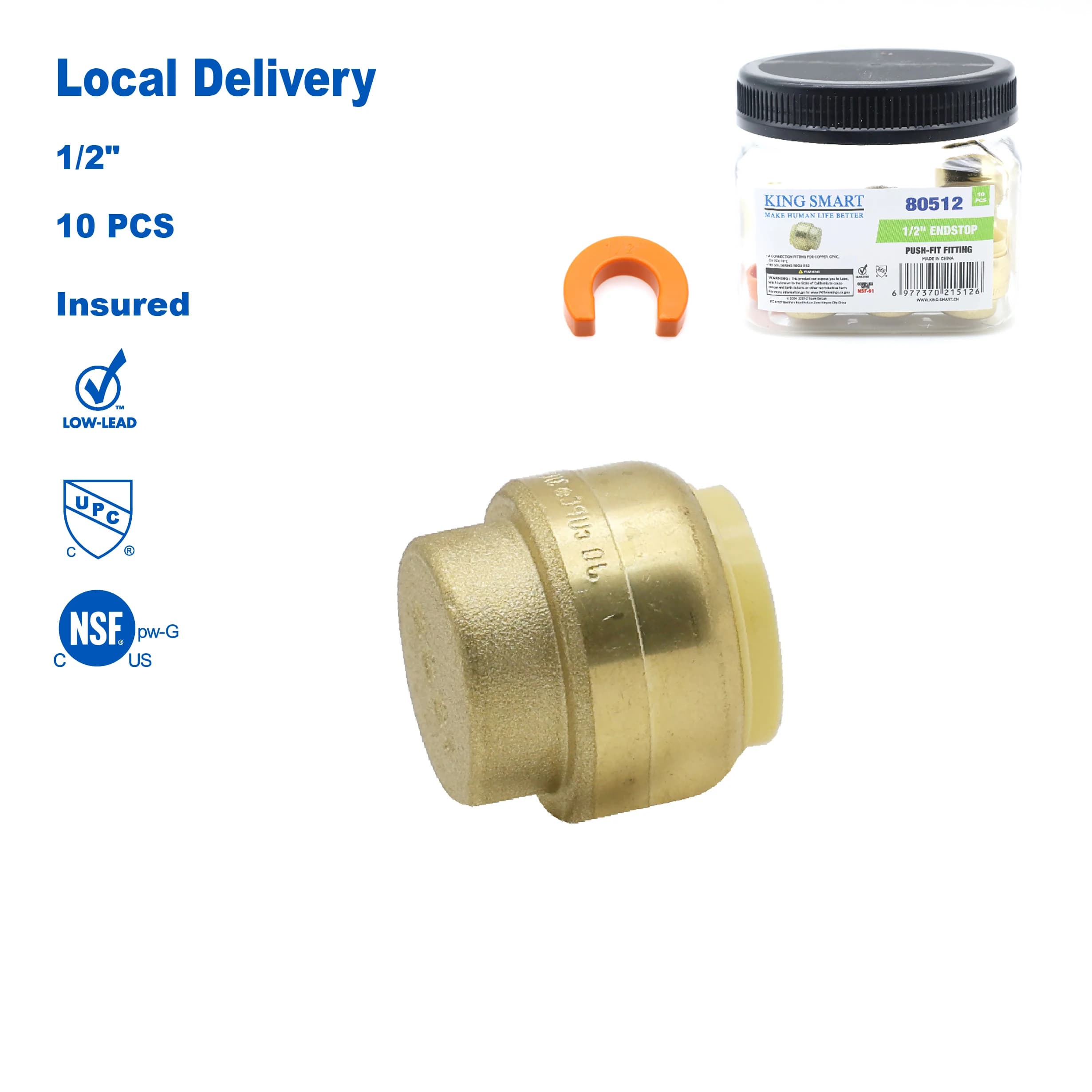 Pressure cap KING SMART 1/2 inch; Suitable for PEX, CPVC, copper and PERT tubes; 10 pieces/packing; 80512