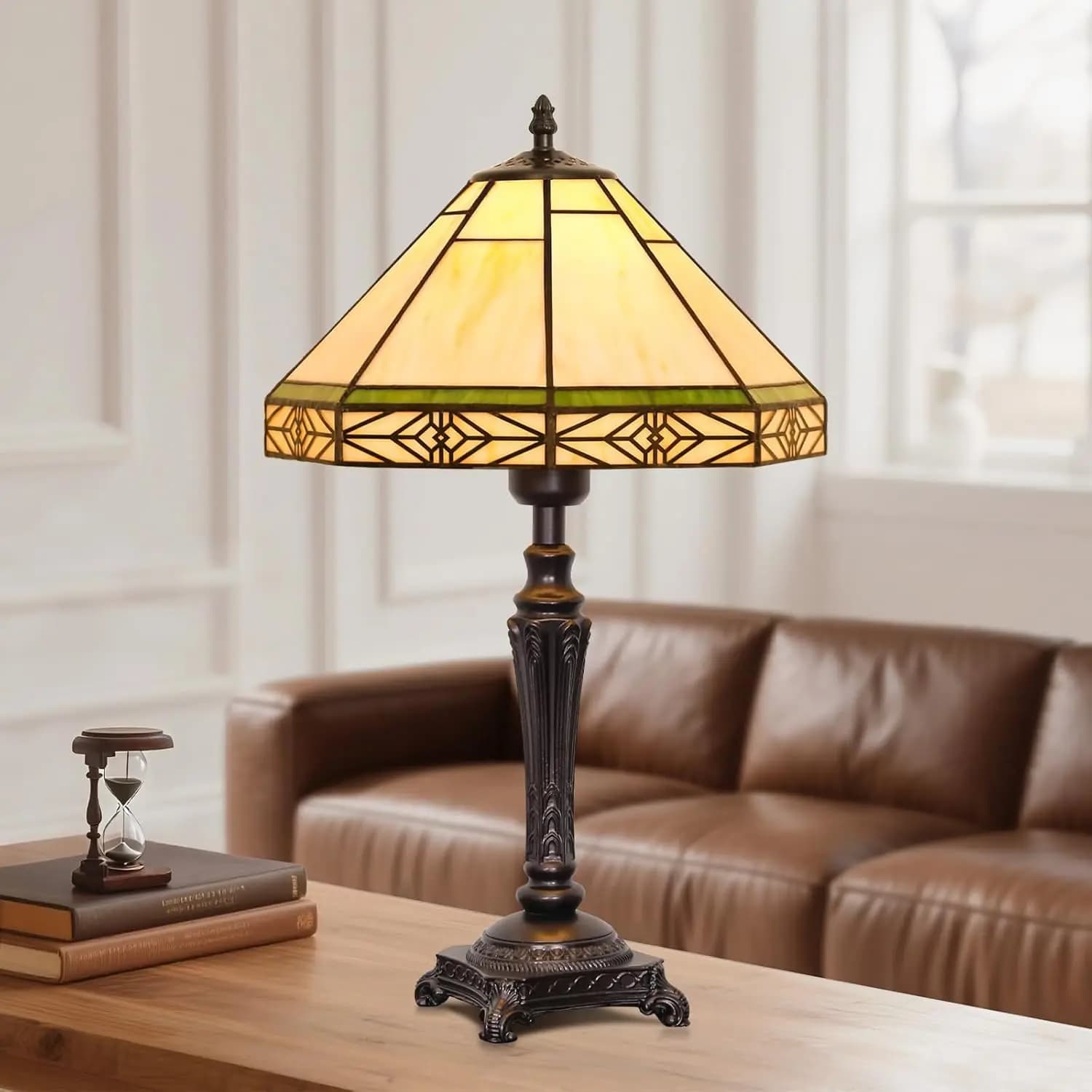 Lampada da Tavolo con Paralume in Vetro Colorato, Lampada da Scrivania Stile Vintage, Luce da Comodino Moderna Mid-Century con Interruttore a Bilanciere per Camera da Letto