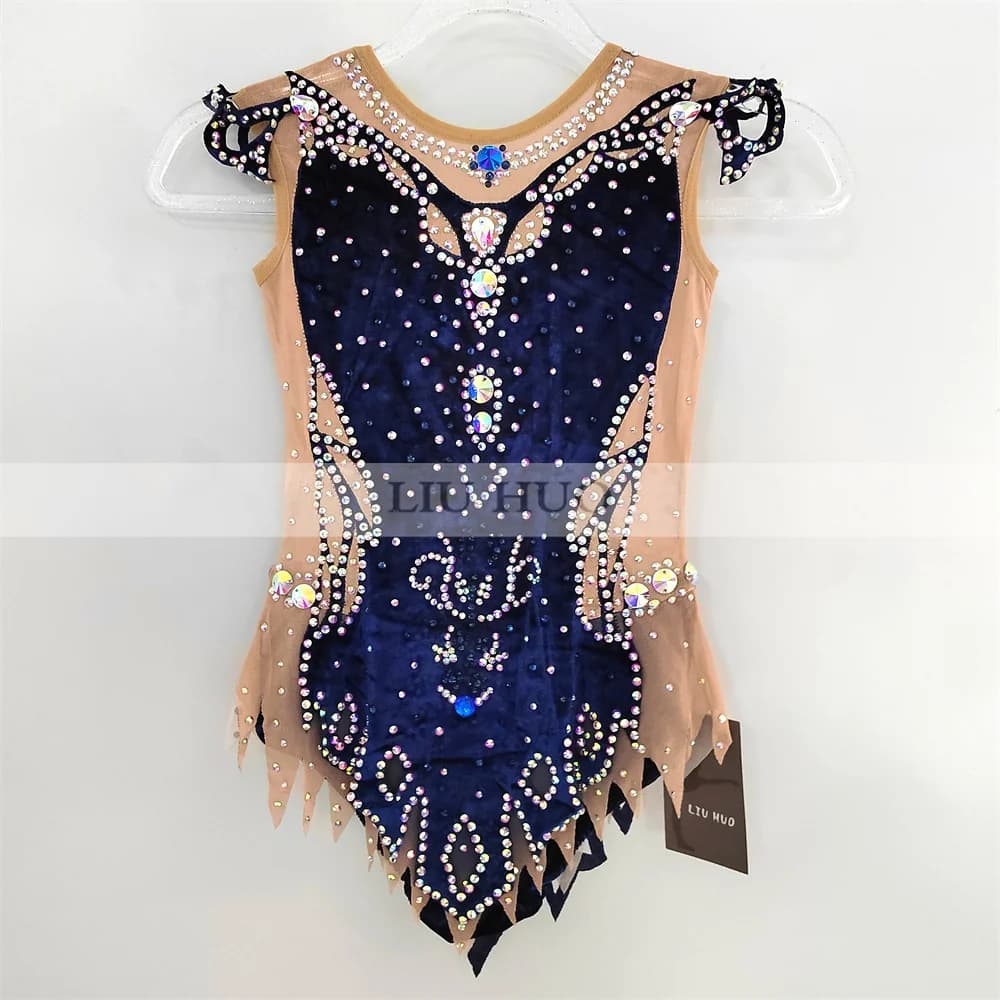 LIUHUO Personalizza Donne Ragazza Costume Prestazioni Ginnastica Ritmica Body Concorso Pattinaggio Su Ghiaccio Vestito Blu Navy Adolescenti