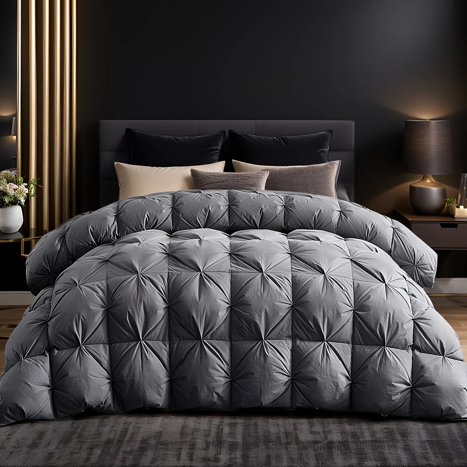 Ultra-Soft Grey Pinch Pleat Duvet Insert – Cozy All-Season Comforter in Queen, King & Cal King Sizes | Lightweight Yet Warm Goose Down Fill | Smooth 100% Cotton Cover | Quiet, Fluffy, and Easy to Layer
