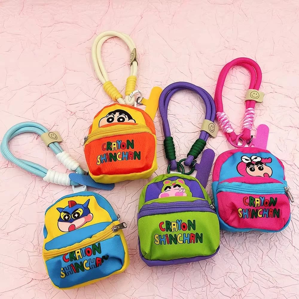 Crayon Shinchan New Dopamine Mini Storage Bag Phone Lanyard Wrist Strap Anti Lost Coin Purse Bluetooth Earphone Portable Pouch