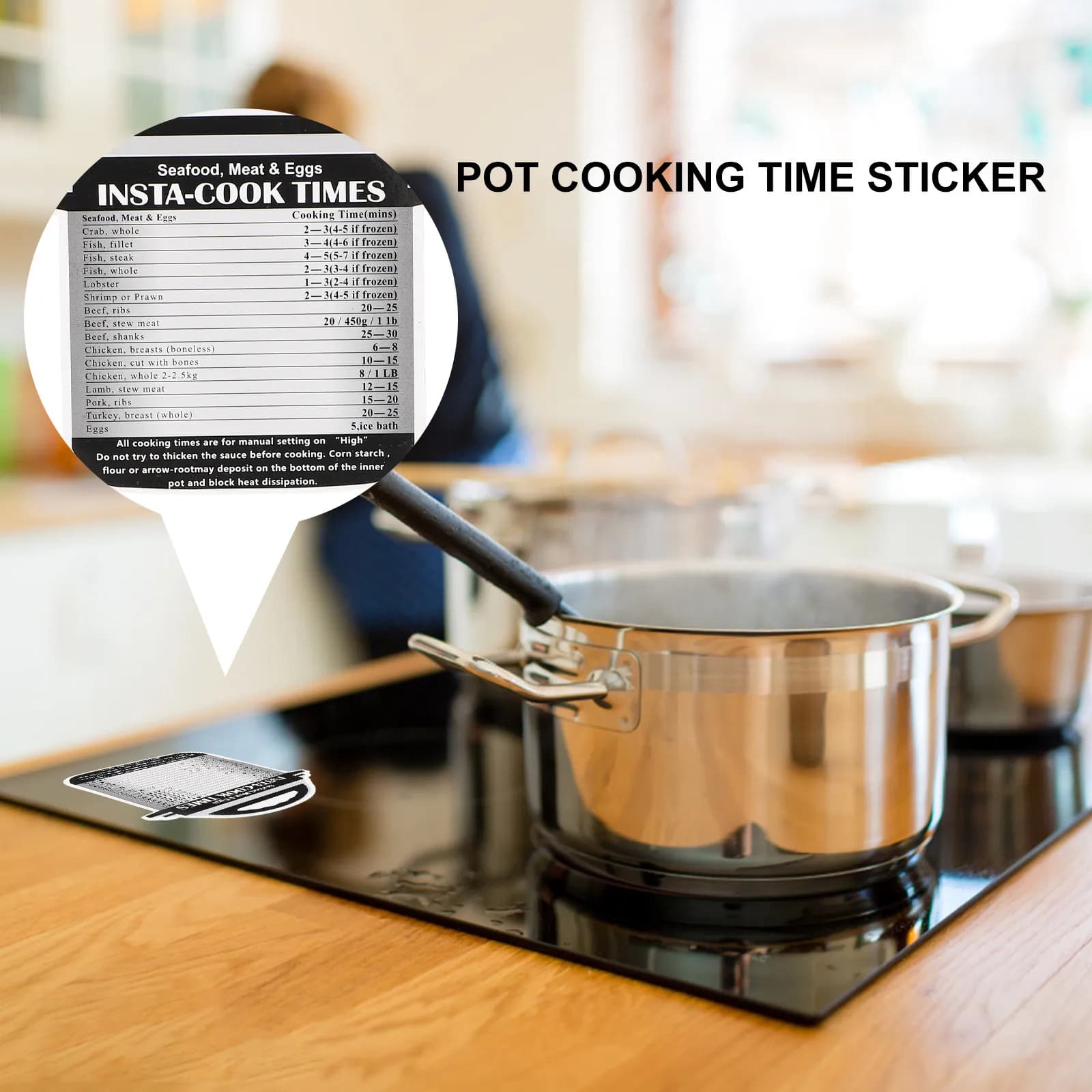4Pcs Cooking Time Table Stickers for Pressure Cooker Air Fryer Quick Reference Kitchen Decals Easy Clean