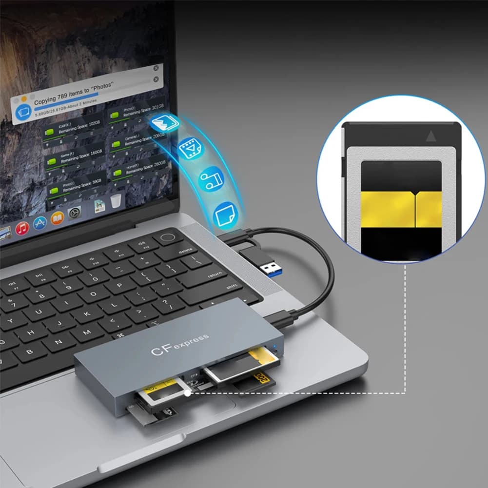 Lettore di schede All In One 6 in 1 CFexpress Type B/CF/XD/MS/SD/TF Adattatore hub scheda da 10 Gbps con cavo per sistema operativo Windows XP