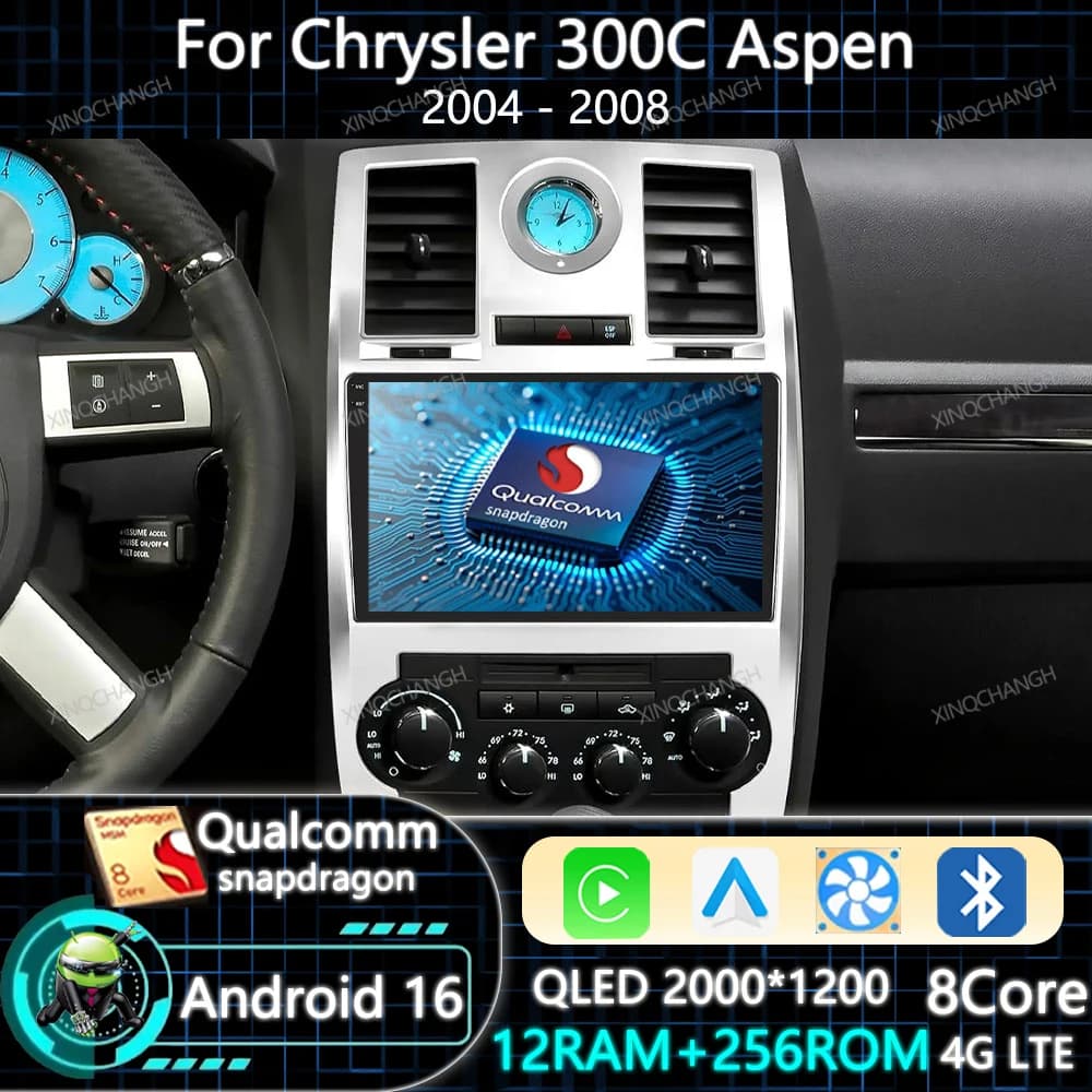 Android 16 Car Radio Carplay Auto For Chrysler 300C Aspen 2004 - 2008 Multimedia Video Player 4G LTE 5G WIFI 2DIN BT Qualcomm