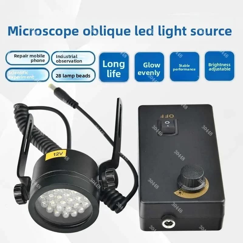 Microscopio Stereo con Illuminazione LED Obliqua, Luce Laterale Regolabile per Riparazione di Telefoni Cellulari e PCB, 28 LED SZM