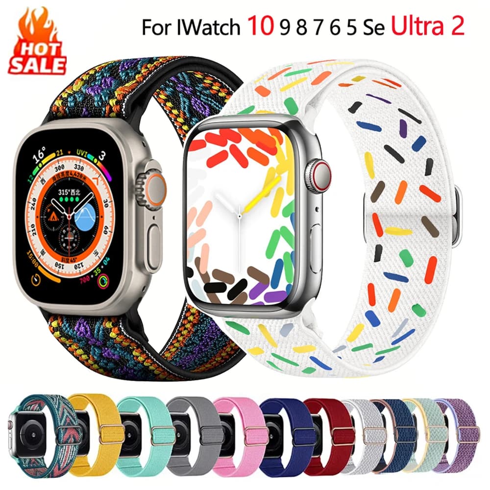Cinturino in nylon per cinturino Apple Watch Ultra2 49mm 44mm 41mm 40mm 45mm 38mm Bracciale elastico serie iWatch 9 8 7 6 5 se 10 46mm 42mm