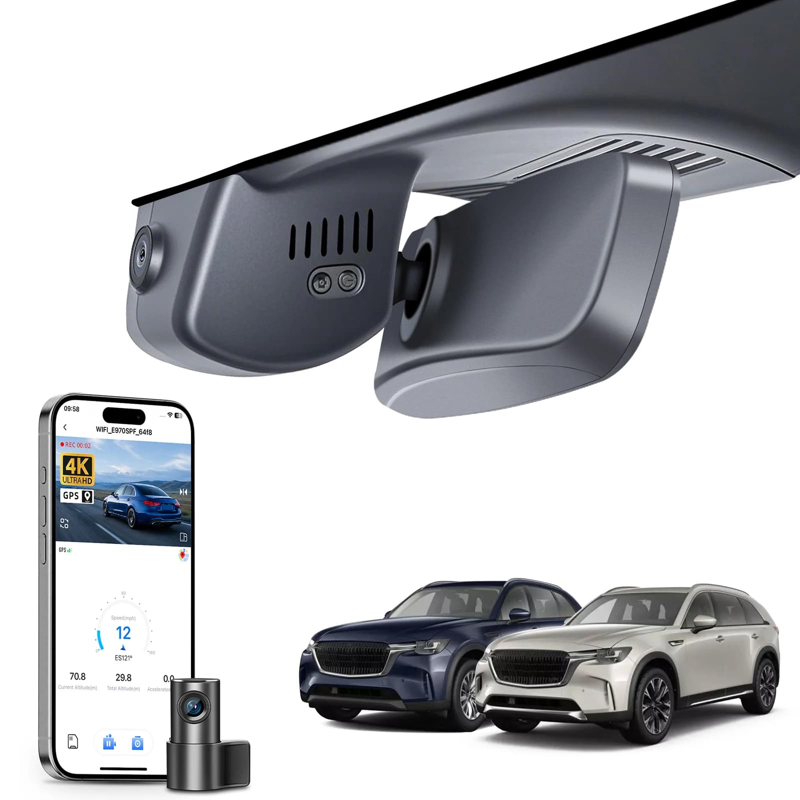 Dash Cam 4K Mangoal for Mazda CX-90 2023-2026 and CX-90 PHEV 2024-2026, Auto Recorder with GPS, WiFi and App (Not compatible with CX-9)
