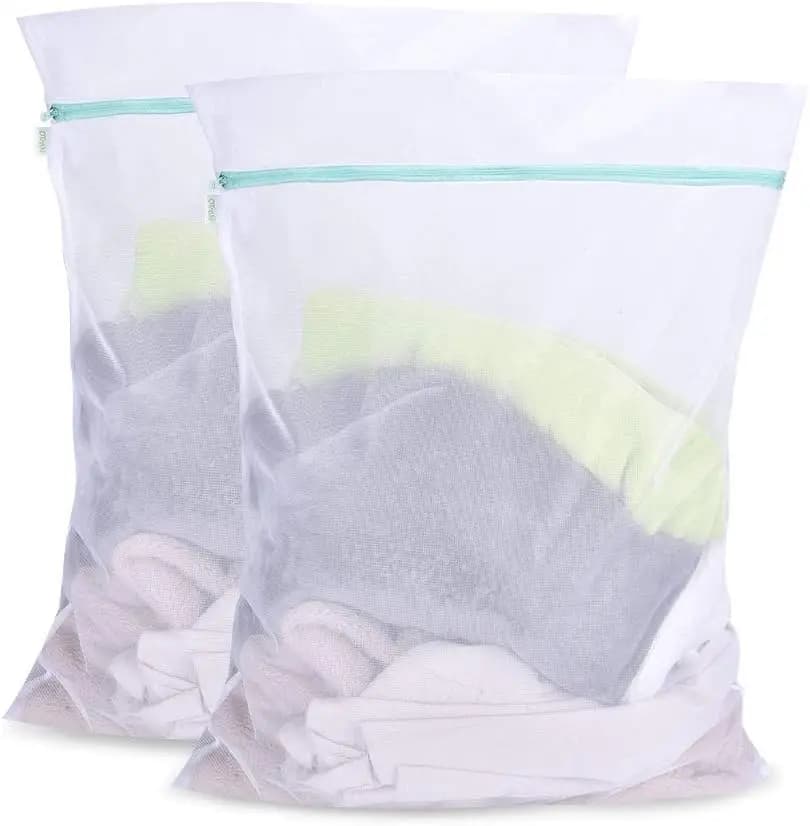 Sacchi per bucato in rete grandi 24x32 pollici per capi delicati, confezione da 2 sacchi con cerniera per maglioni e altro ancora
