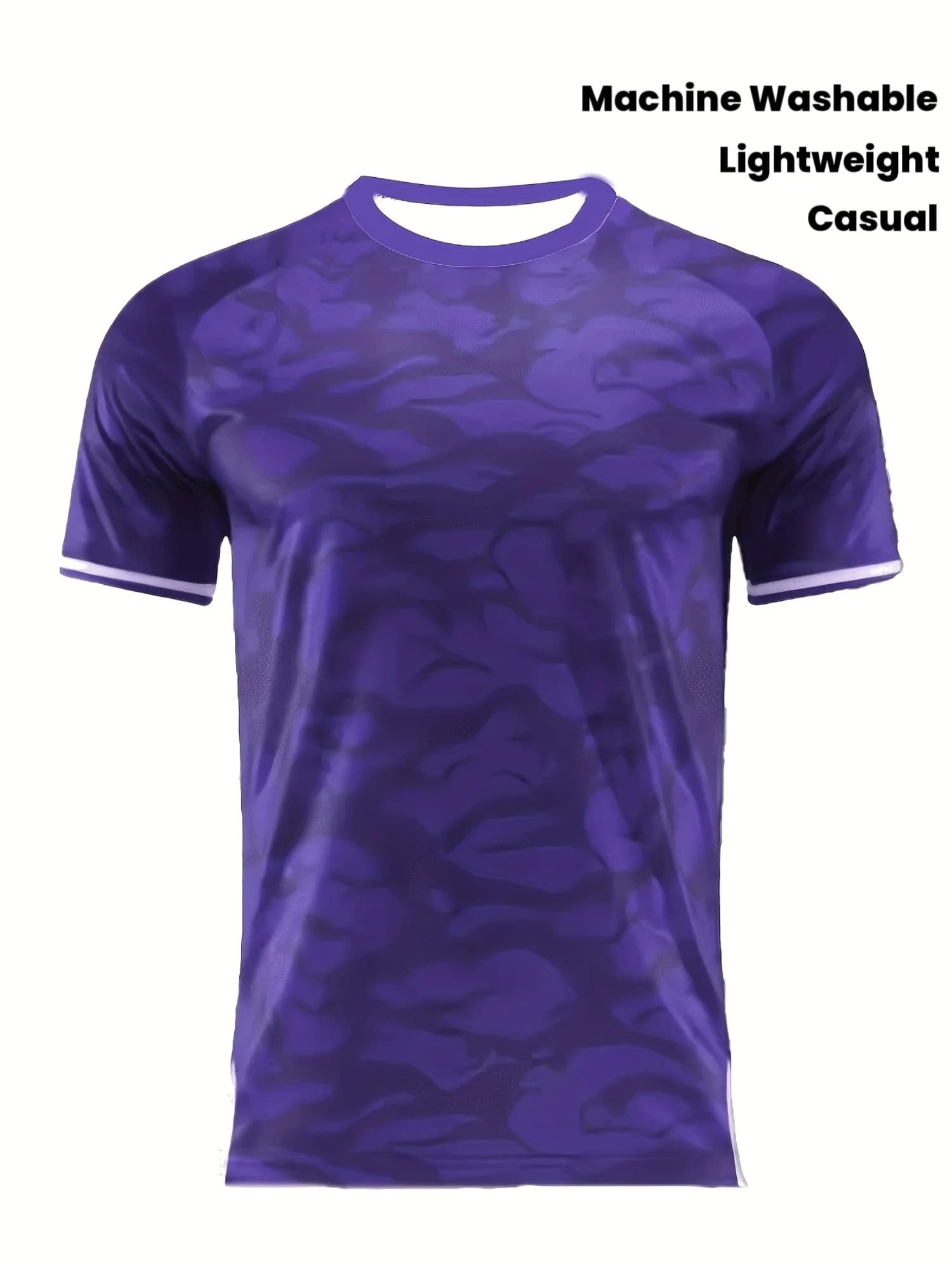 Men Sports Tee High Elastic Quick Dry Breathable Purple Camo Print Raglan Short Sleeve Gym Casual Training Top