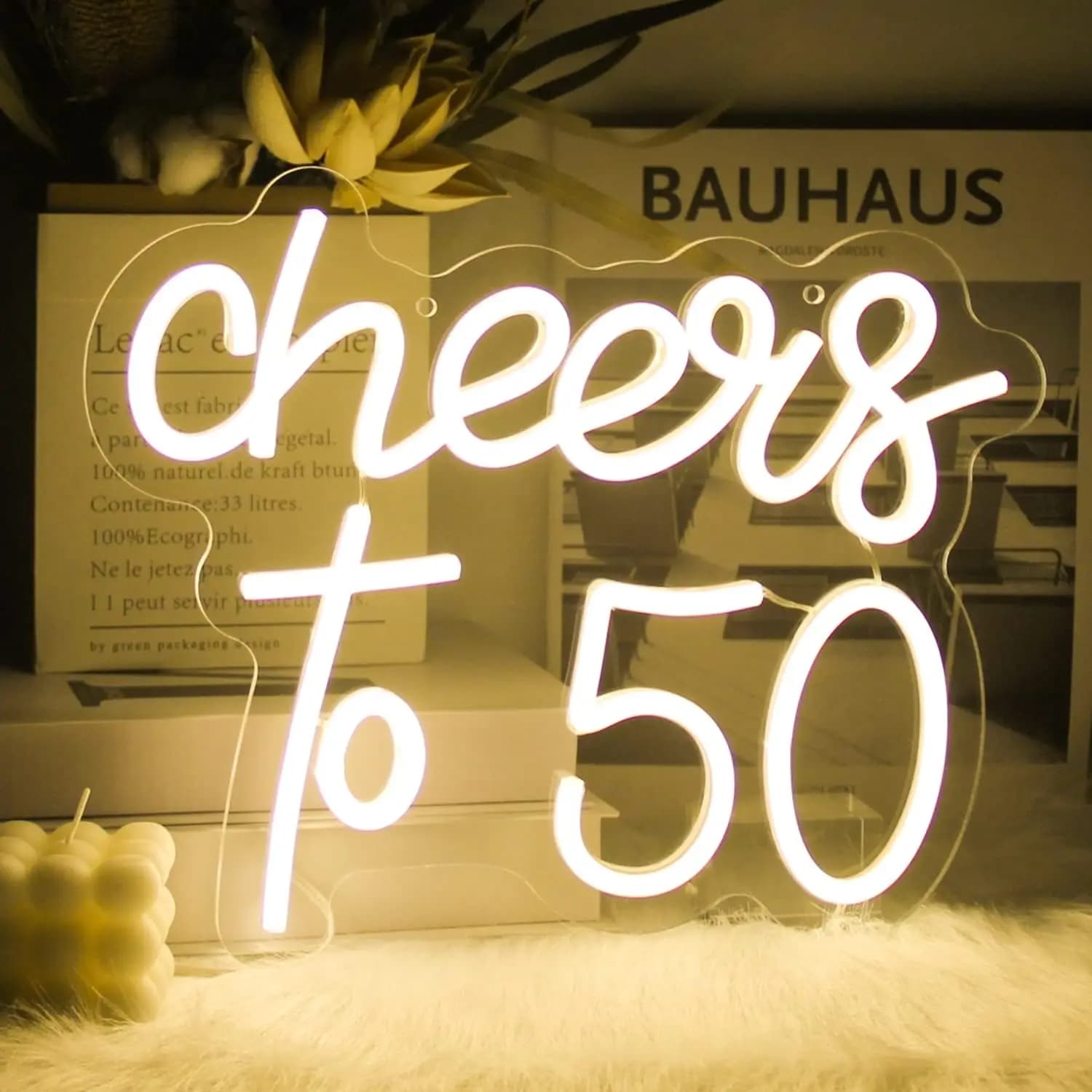 Insegna al Neon 'Cheers to 50 Years', Luce Decorativa per 50° Compleanno, Decorazione da Parete per Feste di Compleanno, Anniversari e Celebrazioni