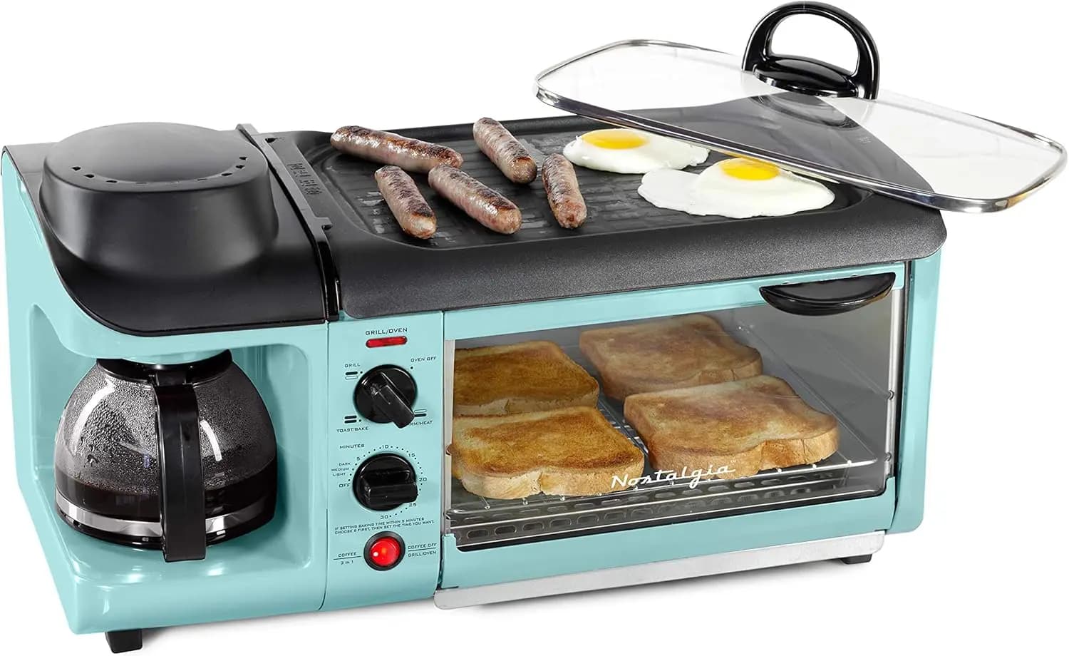 3-in-1 breakfast station with Coffee maker, Plate and Oven Toaster - Home appliance Compact for easy breakfasts