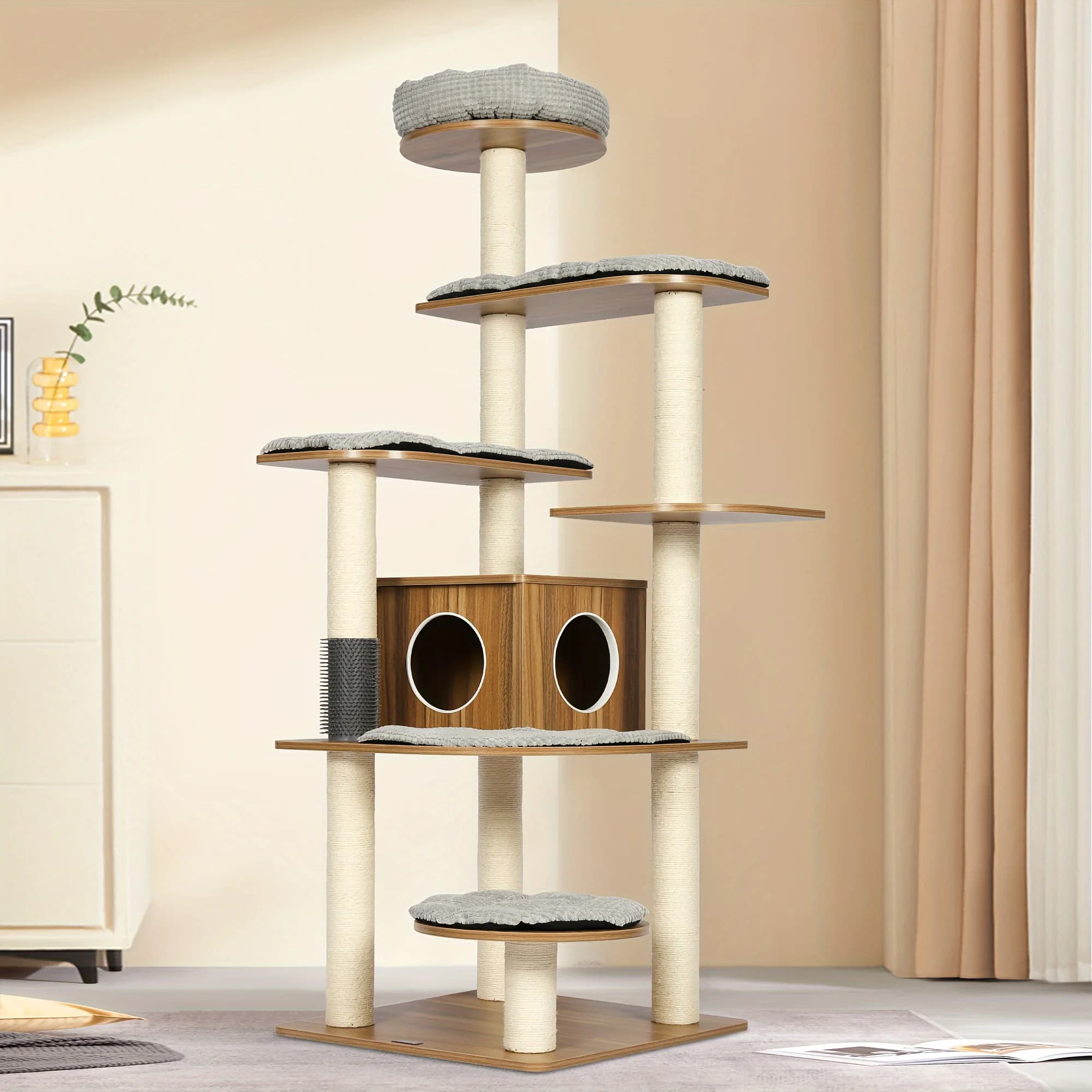 Albero per gatti alto 69 pollici in legno - Cuccia, amaca e posatoio superiore, albero per gatti moderno e alto con pali in sisal naturale per arrampicarsi, grattare, giocare e riposare - Per gatti - Adatto per gioco ed esercizio indoor - Regalo perfetto per gli amanti dei gatti