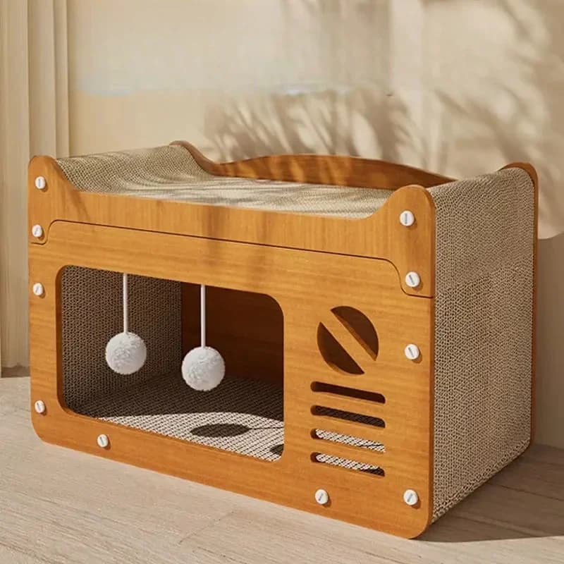 Integrated Cat House with Wear-Resistant Scratch Board Four Seasons Cat Scratching Column Vertical Crawler Cat Comfort