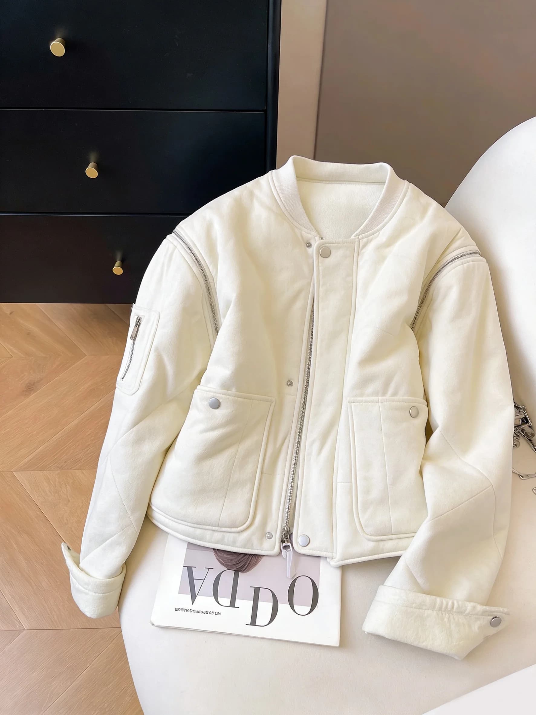 Loose Fit Zipper Stand Collar Cotton Jacket Women's Fashionable Versatile Spring Autumn Korean Style Long Sleeve Coat