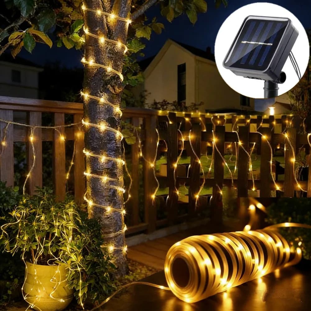 Luci a Corda Solari LED per Esterni, Decorazioni Natalizie e Matrimoniali, per Giardino, Prato, Alberi, Cortile, Recinzioni e Sentieri