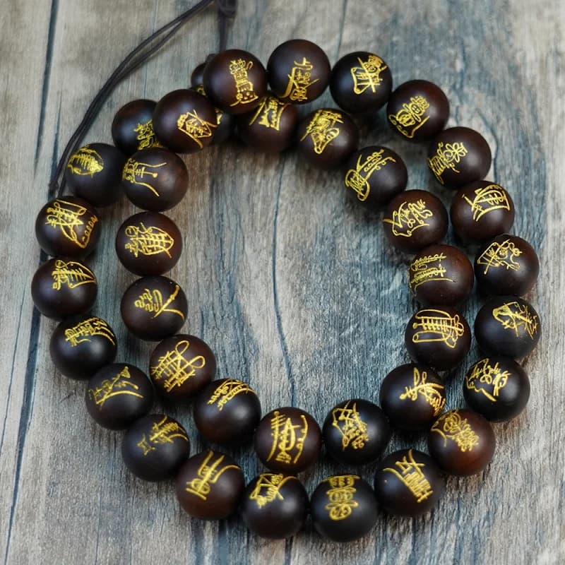 Bracciale in legno di giuggiolo naturale colpito da fulmine con trentasei perle di giada, da collezione, per preghiera, perline pendenti, rosario