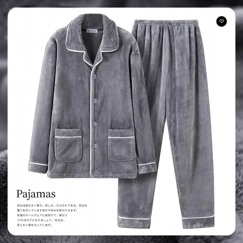 Pigiama da uomo in velluto corallo Autunno e inverno Set di abbigliamento per la casa in flanella allentata a maniche lunghe caldo in velluto addensato