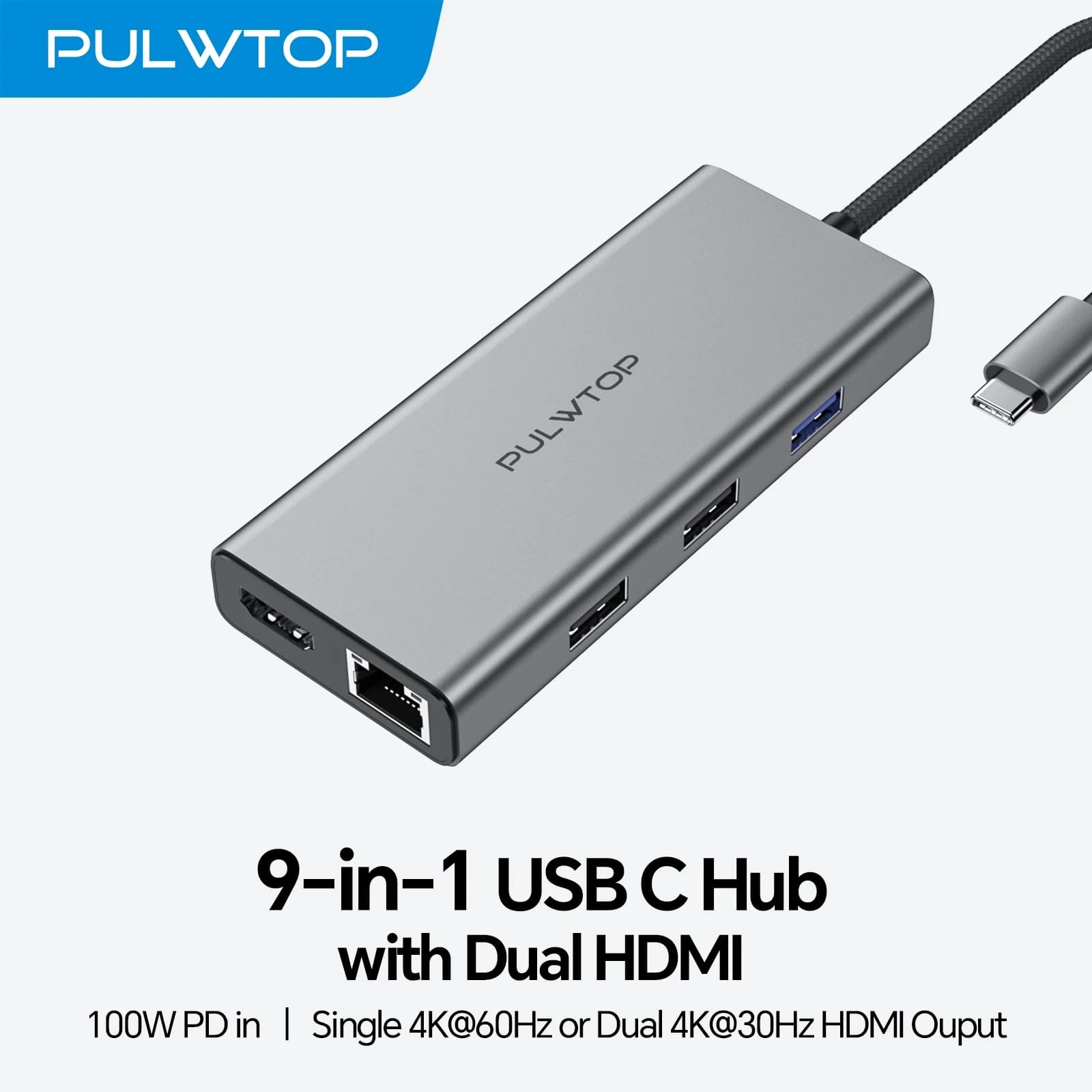 Docking station PULWTOP USB C con doppio HDMI, 3 USB 3.0, Ethernet, PD per Dell XPS 13/15, Lenovo Yoga, ecc.