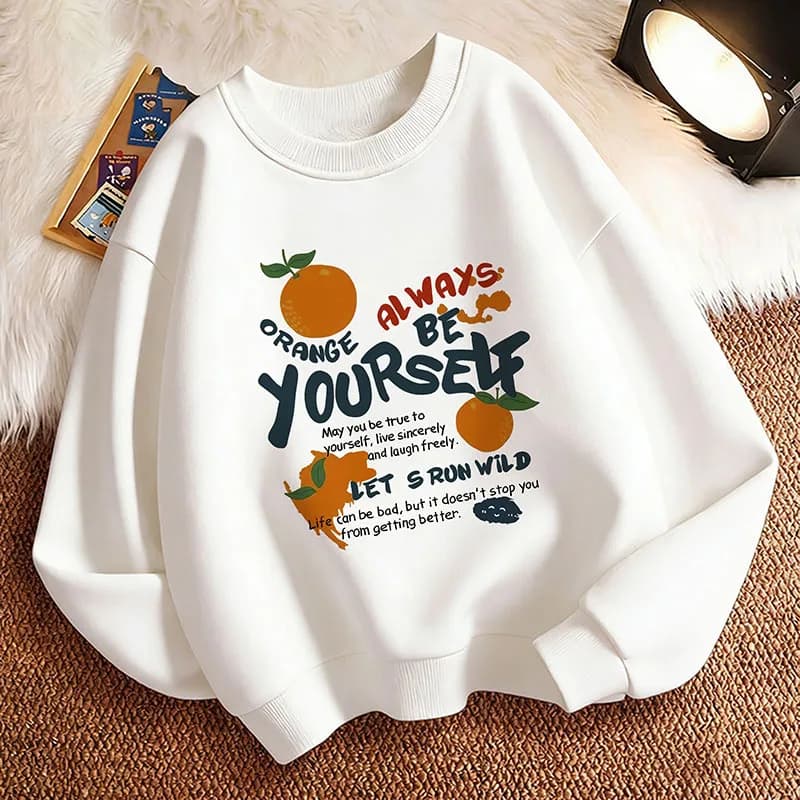 Felpa alla Moda per Bambini, Pullover Primaverile Arancione Stile Harajuku, Girocollo con Stampa Grafica, Felpa con Cappuccio per Ragazzi/Ragazze