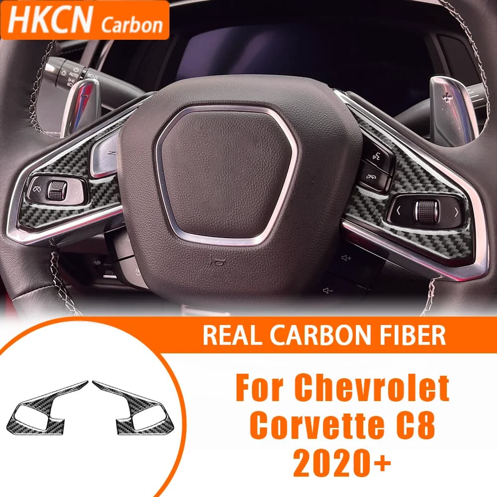 Car Accessories Carbon Fiber Interior Steering Wheel Button Frame Cover Trim Sticker Decals For Chevrolet Corvette C8 2020—up