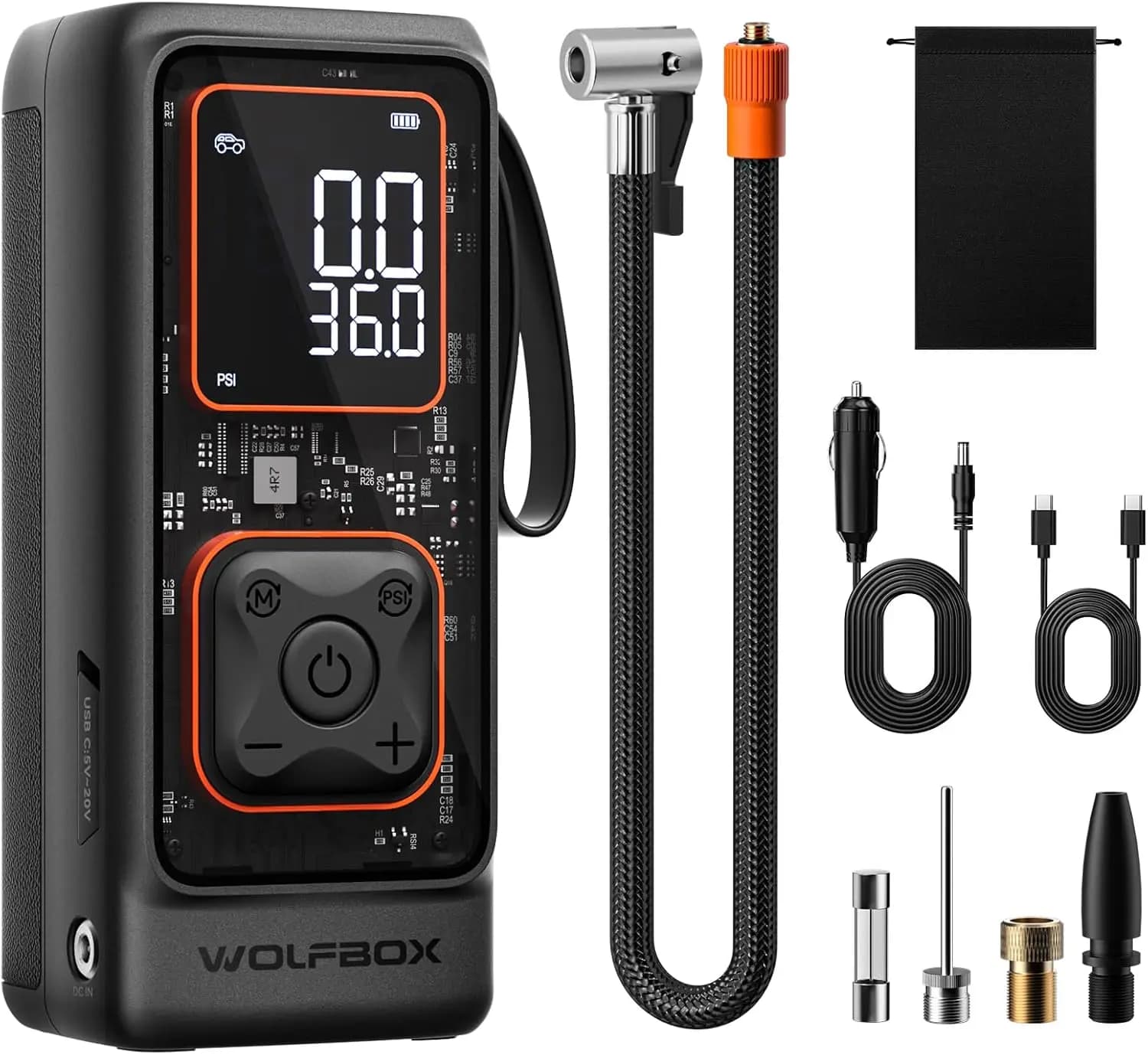 Gonfiatore portatile per pneumatici con manometro digitale, pompa ad aria 150PSI per palla da bicicletta per auto, spegnimento automatico e luce a LED
