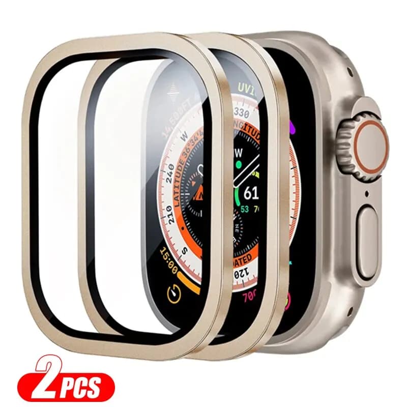 2 pezzi di vetro temperato per Apple Watch Ultra 49mm proteggi schermo antigraffio HD paraurti in metallo Full Film per IWatch Ultra 49mm