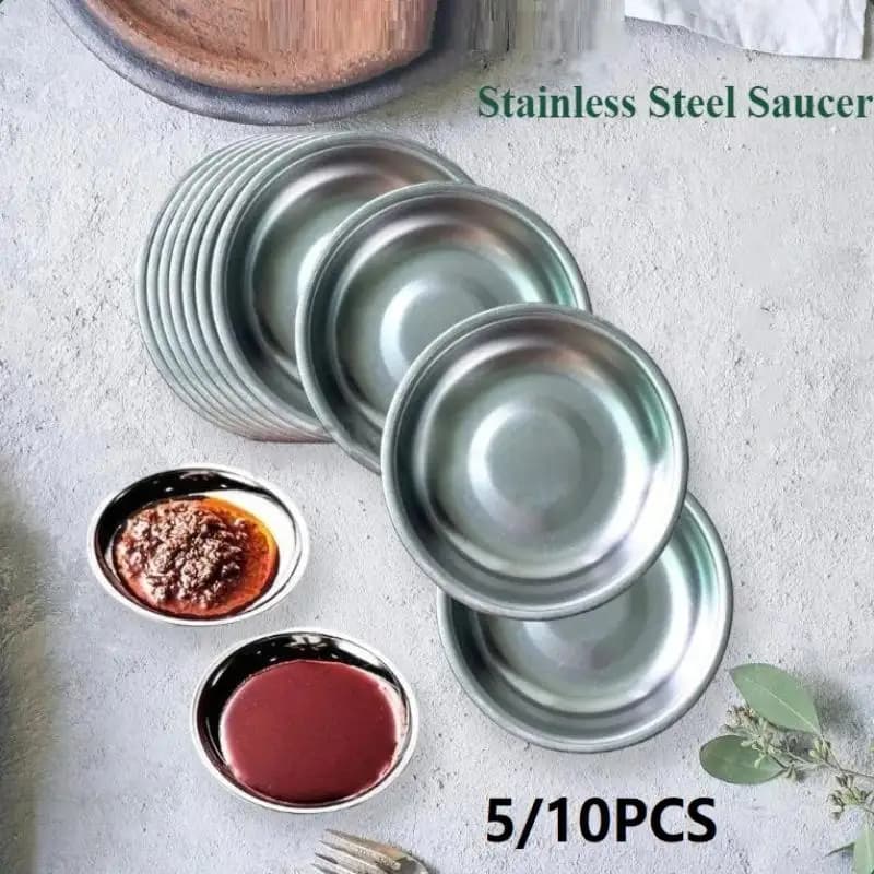 Set di 5/10 Piatti Rotondi in Acciaio Inox da 9CM, Vassoi Poco Profondi per BBQ, Picnic, Campeggio, Contenitori per Alimenti, Set di Stoviglie