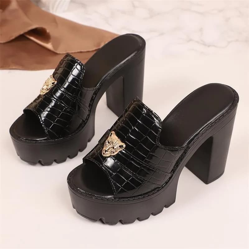 Ciabatte da Donna Stile Europeo-Americano, Classiche Nere con Suola Spessa e Tacco Alto, Ciabatte Estive Cool con Punta Aperta e Plateau