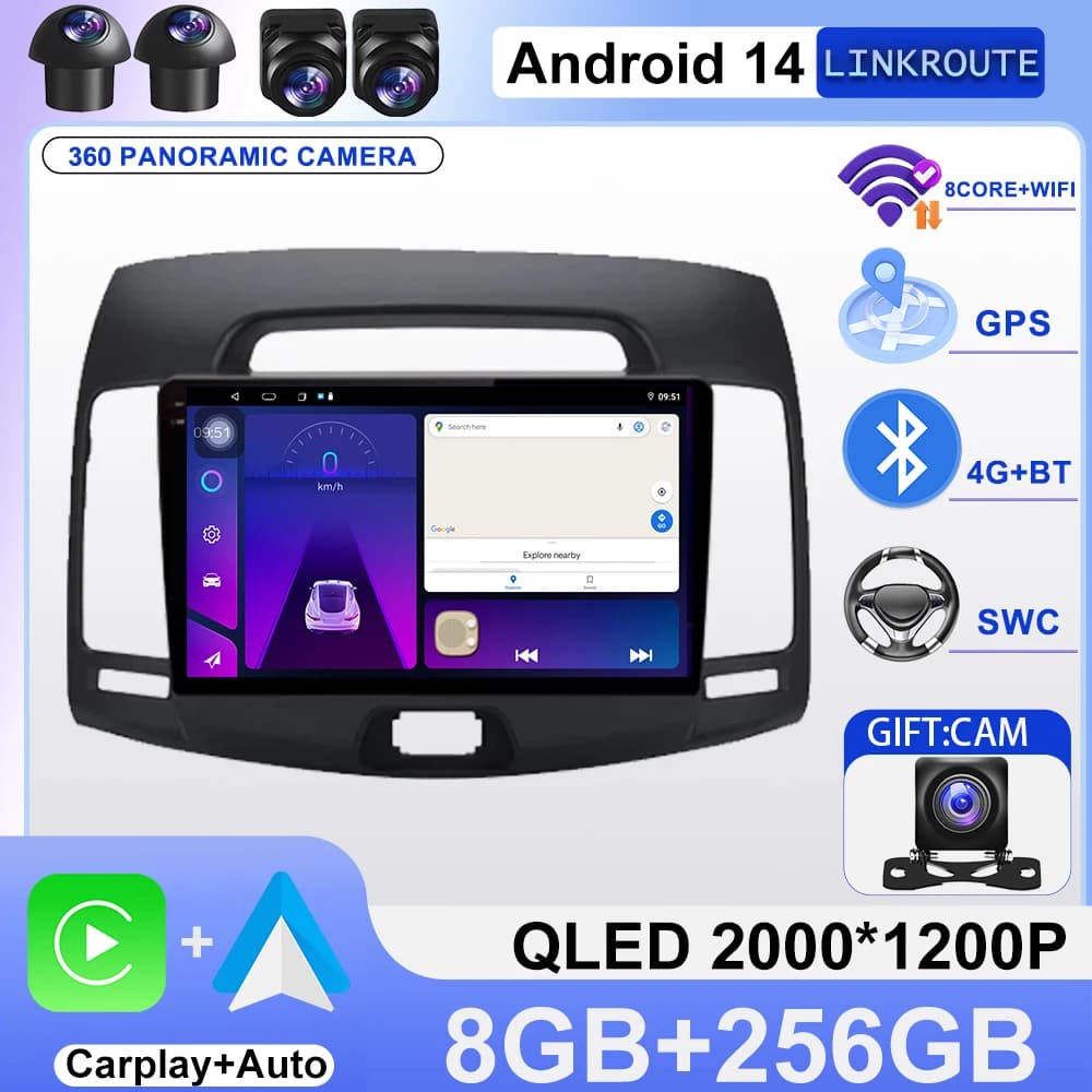 For Hyundai Elantra 4 HD 2006-2012 Android 16 Auto Radio Car Multimedia Player GPS Navigation Stereo 4G WIFI DSP Tape Recorder
