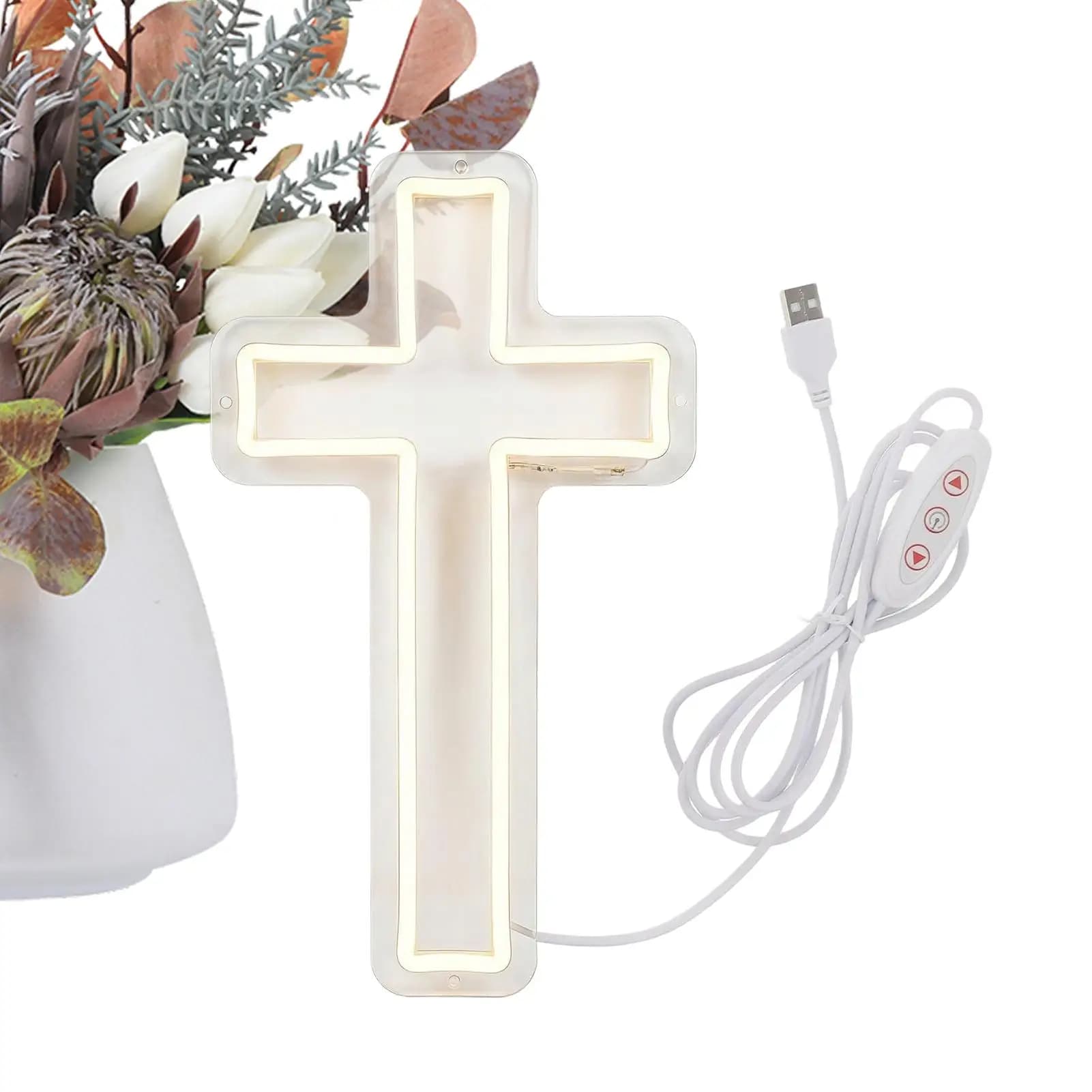 Insegna Luminosa a LED a Forma di Croce al Neon, Lampada Dimmerabile in Acrilico a Crocifisso per Camera da Letto, Decorazione Natalizia, Casa, Appartamento, Stile Cristiano Cattolico