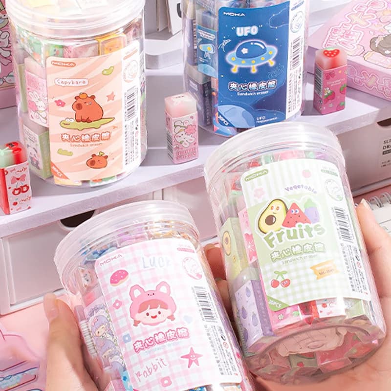 30 Pcs/set Cartoon Jelly Pencil Eraser for Kids Durable Eraser Set for Students & Art Class Cute Fruit Pencil Rubber Eraser