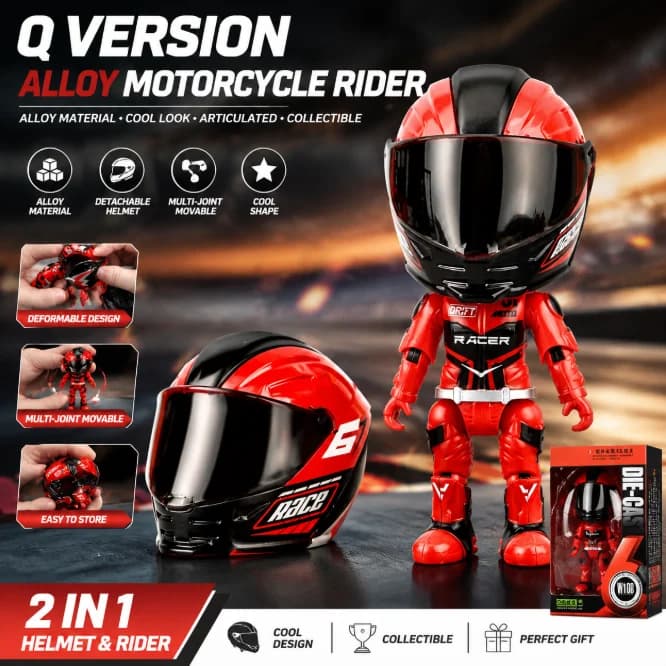 Simulated Motorcycle Rider Doll Alloy Deformable Action Figure With Helmet Movable Joints Desktop Ornament Cool Model Toy For Bo