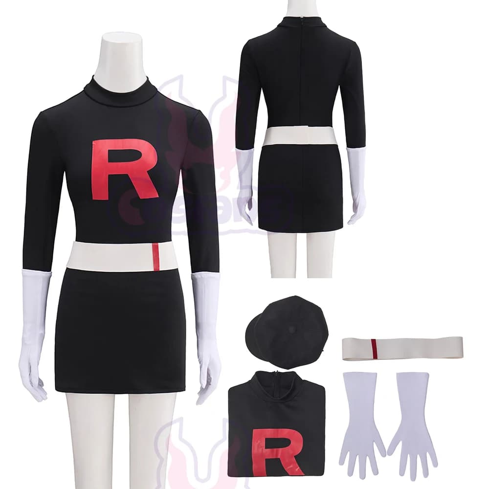 Team Rocket Grunt Cosplay Costumes from the Game Anime, Black and Red Uniforms with Hat, Carnival and Halloween Party Dresses, Outfit Natalizi for Men and Women