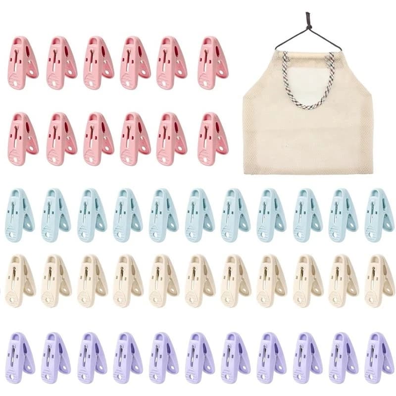 BMBY-Mini Plastic For Washing Line Clothes Pegs, Non-Slip 48-Pack Wind-Resistant Laundry Clips With Storage Bag For Home Garden