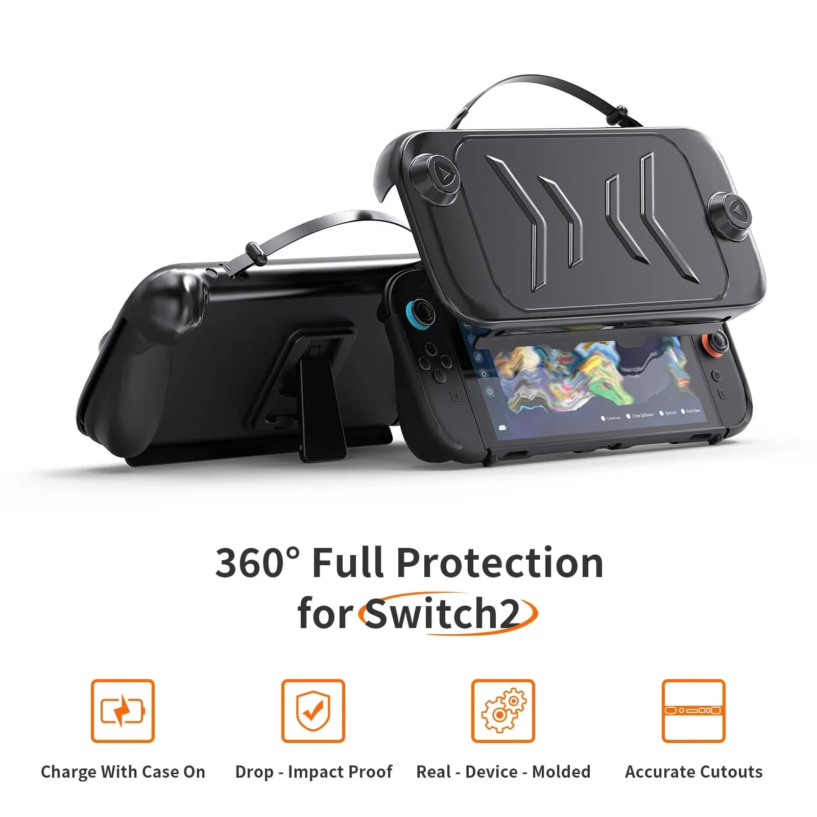 Custodia protettiva per Switch 2 con supporto Custodia protettiva Cover anteriore in ABS TPU Guscio posteriore morbido antigraffio per Nintendo Switch2