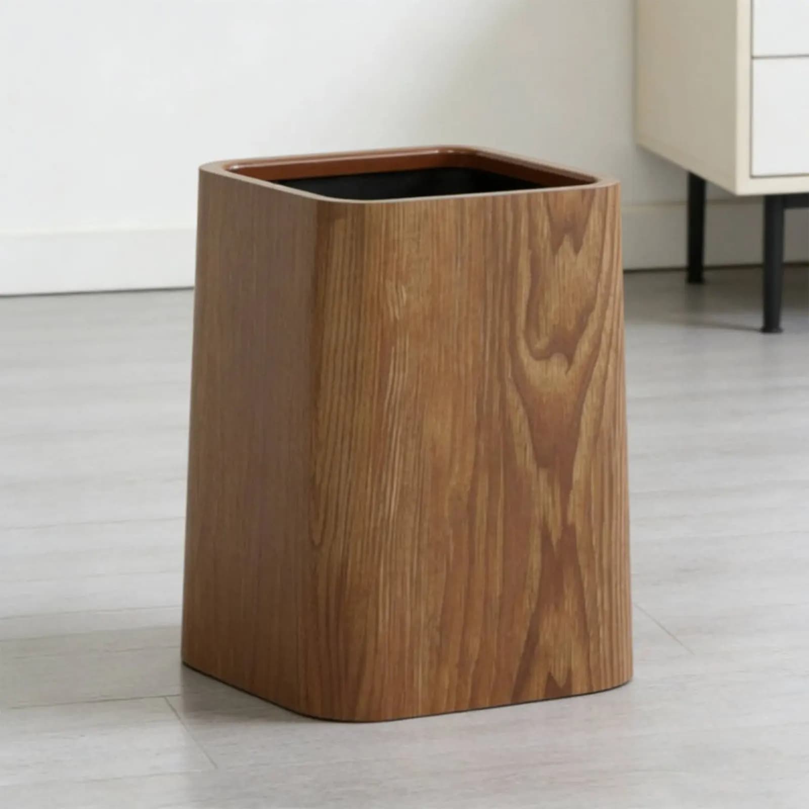 Cestino per Rifiuti Effetto Legno, Contenitore Moderno per Ufficio, Design Minimalista, Rettangolare e Sottile