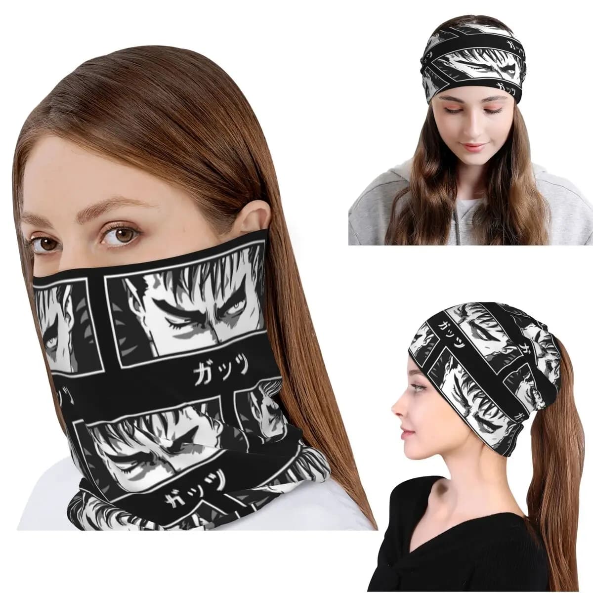 Japanese Anime Berserk Logo Bandana Neck Gaiter Face Scarf Multifunction Headband Beanies Hat for Men Women Adult Washable