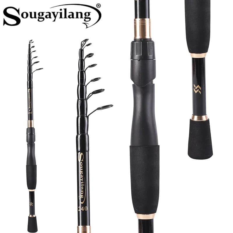 Sougayilang 1.8-2.4m Telescopic fishing rod Ultralight weight Spinning/Casting Fishing rod Carbon fiber travel fishing rod Fishing