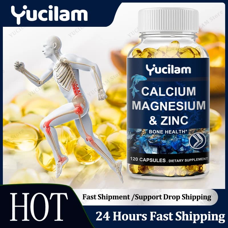 YUCILAM Calcium capsules, magnesium, zinc, vitamin D, for strong bones, teeth, heart nerve, immune system increase, function supplement