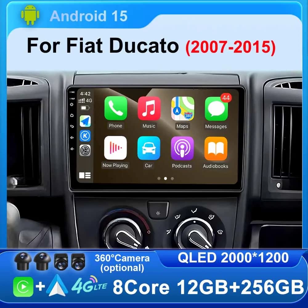 Android 15 Qualcomm for Fiat Ducato 2007 - 2015 Wireless CarPlay Autoradio Multimedia GPS QLED WiFi BT 4G 8Core Stereo